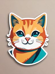 Smiling Cat Sticker - Cute cat face, ,vector color sticker art,minimal