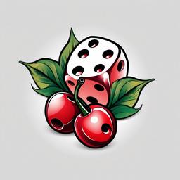 Dice Cherry Tattoo-Delightful and playful tattoo featuring cherries and dice, capturing a sense of luck and fun.  simple color tattoo,white background