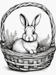 drawing of a bunny in a basket  minimal rough sketch scribbles,doodles,black and white