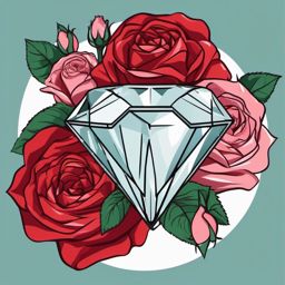 Diamond Ring and Roses Clipart - Diamond ring surrounded by blooming roses.  color clipart, minimalist, vector art, 