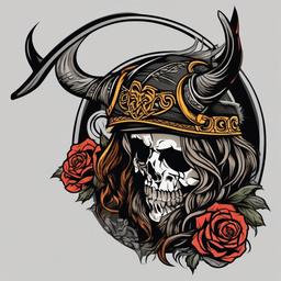 skeleton viking tattoo  simple vector color tattoo