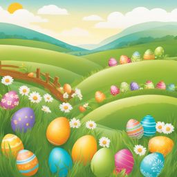 easter clip art,hopping through fields filled with painted eggs 