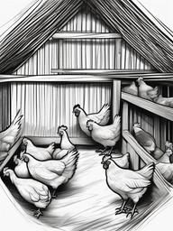 drawing of chickens inside a coop  minimal rough sketch scribbles,doodles,black and white