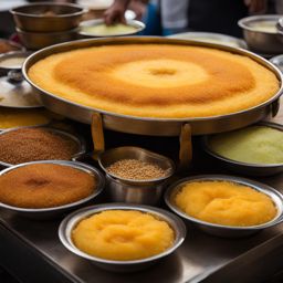 kunafa, a middle eastern dessert, served at a bustling market in the heart of beirut. 