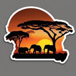 Savannah Sunset and Elephants Emoji Sticker - Silhouetted giants in the African plains, , sticker vector art, minimalist design