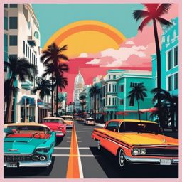 Ocean Drive Miami sticker- Iconic street in the South Beach neighborhood, , sticker vector art, minimalist design