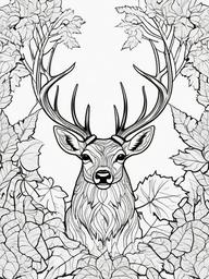 Deer Coloring Pages - Deer surrounded by colorful autumn leaves  simple coloring pages