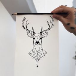 Night Sky Constellation Deer - Illuminate your skin with a constellation-inspired tattoo featuring a deer against the night sky.  outline color tattoo,minimal,white background