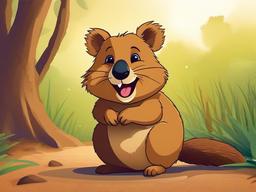 Quokka Cartoon - Cartoon of quokka with a big smile  