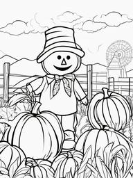 Pumpkin and Scarecrow Coloring Pages - Pumpkin Next to a Friendly Scarecrow  minimal black outline printable sheet, coloring page