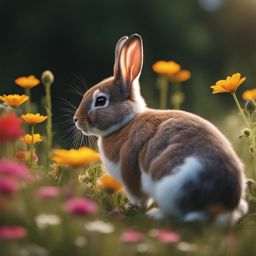 rabbit kit nibbling on a patch of vibrant wildflowers 8k ultrarealistic cinematic 