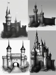 sketch of a castle  minimal rough sketch scribbles,doodles,black and white