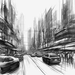 drawing of a bustling city  minimal rough sketch scribbles,doodles,black and white