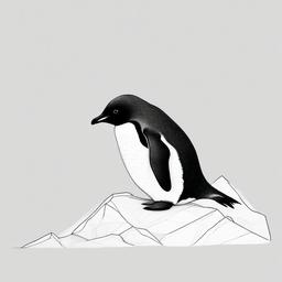 drawing of a penguin on an iceberg  minimal rough sketch scribbles,doodles,black and white