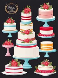 Wedding Cake clipart - Multi-tiered wedding cake with decorations, ,vector color clipart,minimal