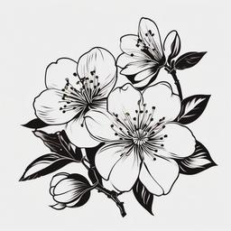 Japanese Cherry Blossom Tattoo Stencil - Stencil-style cherry blossom tattoo.  simple color tattoo,white background,minimal