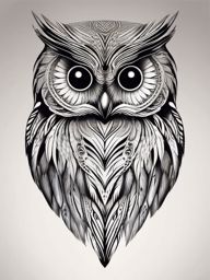 Boreal owl tattoo feathers forming a timeless, elegant pattern.  color tattoo style, minimalist design, white background