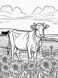 Cow Coloring Pages - Cow in a field of sunflowers  simple coloring pages