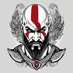 Kratos Tattoo - A tattoo featuring Kratos, the protagonist of the 'God of War' series.  simple color tattoo design,white background