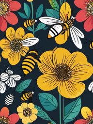 Bee Clipart - Bee collecting nectar from vibrant flowers , minimal, 2d