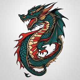 Sailor Jerry Dragon - Tattoo featuring a dragon design in the style of Sailor Jerry.  simple color tattoo,minimalist,white background