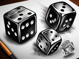 Realistic Dice Tattoo Drawing-Detailed and realistic drawing of dice, perfect for those who appreciate lifelike and detailed artwork.  simple color vector tattoo