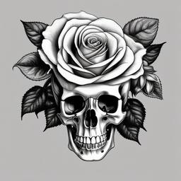 rose with skeleton head  draw in pencil style