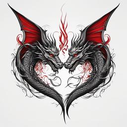 Twin Dragon Tattoo - Tattoo featuring two dragons for a symmetrical look.  simple color tattoo,minimalist,white background