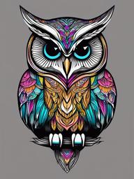 Colorful Owl Tattoo Ideas - Explore creative and colorful ideas for your next owl-themed tattoo.  simple color tattoo,vector style,white background