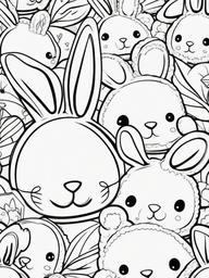 Kawaii Bunny Coloring Pages - Sweet Bunnies with Long, Floppy Ears  minimal black outline printable sheet, coloring page