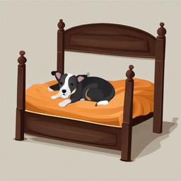 Bed clipart - pet bed with a dog sleeping comfortably  