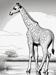 Giraffe Coloring Pages - Giraffe standing next to a watering hole  simple coloring pages