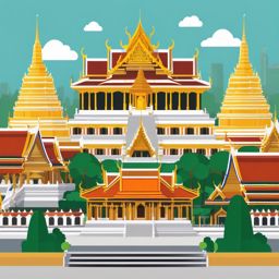 Bangkok clipart - Wat Phra Kaew and Grand Palace in Thailand, ,color clipart vector style