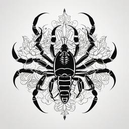 Scorpion Flower Tattoo - Combine floral elements with the strength of a scorpion in a captivating and artistic tattoo design.  simple vector color tattoo,minimal,white background
