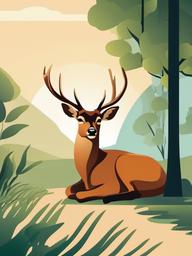 Deer clipart - deer resting in the shade on a hot day  color,minimalist,vector clipart