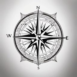 Mental Health Compass - Navigate the complexities of mental health with a tattoo featuring a compass.  outline color tattoo,minimal,white background