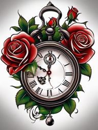 Rose and clock tattoo, Clock and a rose intertwined, reminder that time and love are forever linked. , tattoo color art, clean white background