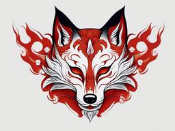 traditional kitsune mask tattoo  simple color tattoo,white background,minimal