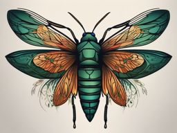 Abstract cicada roots tattoo: Symbolizing grounding and connection to the natural world.  simple color tattoo style