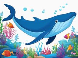 Blue Whale Cartoon - Cartoon of blue whale under the sea  