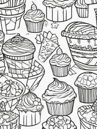 Thanksgiving Muffins Coloring Pages - Delicious Baked Goods for Celebration  minimal black outline printable sheet, coloring page