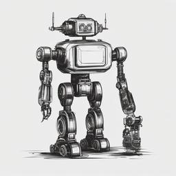 drawing of a robot with a companion  minimal rough sketch scribbles,doodles,black and white