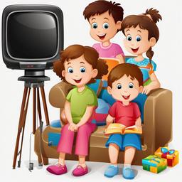 Television clipart - children watching cartoons  clipart