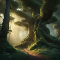mystical forest where an ancient archdruid communicates with elemental spirits. 