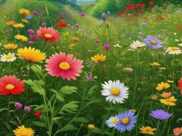 Wildflower Meadow Bliss in Anime Flower Anime Background intricate details, patterns, wallpaper photo