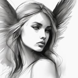 sketch of an angel  minimal rough sketch scribbles,doodles,black and white