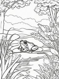 Frog Coloring Pages - Frog friends having a picnic by the pond  simple coloring pages