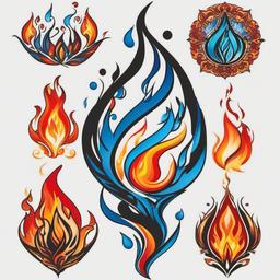 fire and water matching tattoos  simple color tattoo,white background