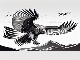 Vulture Tattoo - Vulture circling high above the desert landscape  few color tattoo design, simple line art, design clean white background