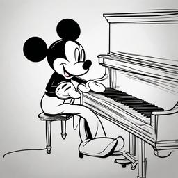 drawing of Mickey Mouse playing the piano  minimal rough sketch scribbles,doodles,black and white